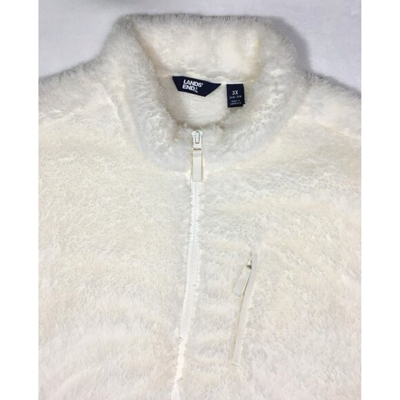 Lands End Full Zip Teddy Jacket 3X Ivory Soft Cozy Zip Pockets Plus Size Bust64" - Picture 3 of 10